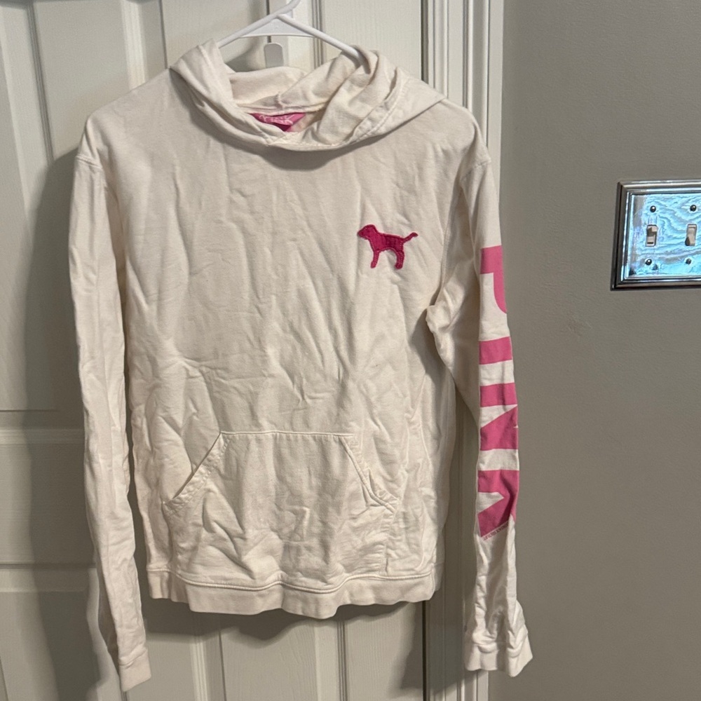 PINK Victoria's Secret Cream Hoodie with Pink Accents